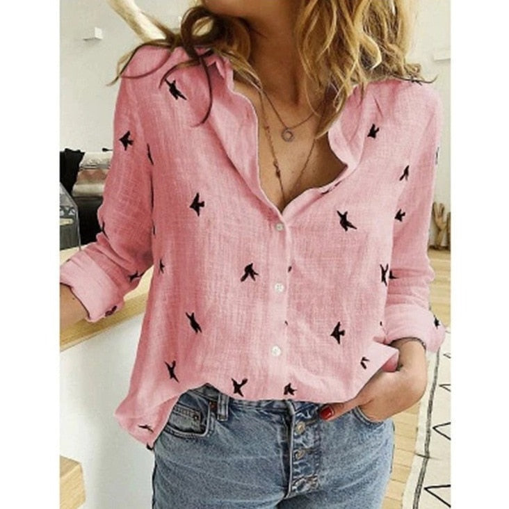 Women's Blouse - Relaxed Fit - Button-Up Front - Long Sleeve Lightweight Casual Wear