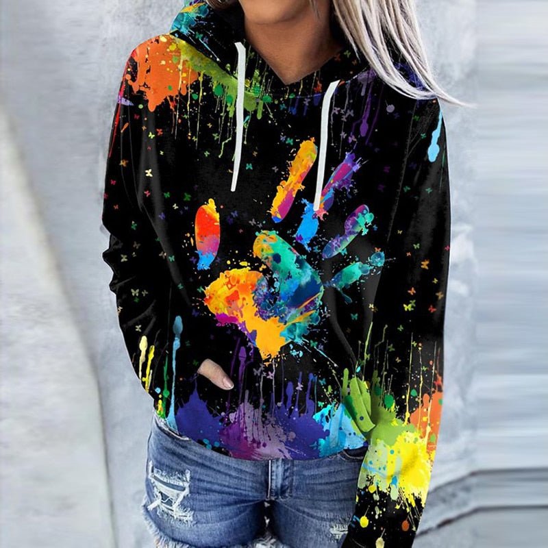 Women’s Hoodie – Relaxed Fit – Cotton Feel – Artistic Print – Kangaroo Pocket