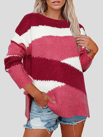 Cozy asymmetric striped sweater for women