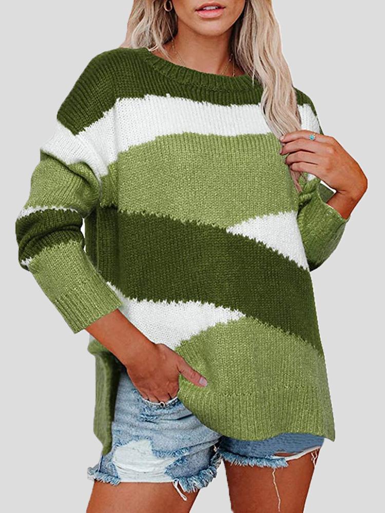 Cozy asymmetric striped sweater for women