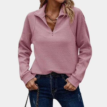 Women's Zip-Up Sweatshirt - Ribbed Knit - Soft Fabric - Casual Lightweight Layer